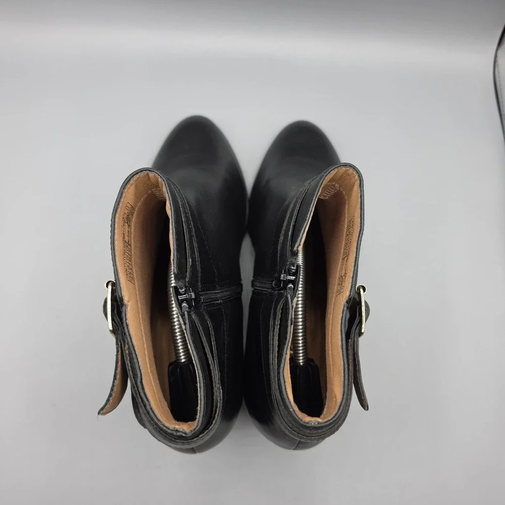 Vionic Trinity  Booties Womens 10 Black Leather Classic Buckle Strap Zip Comfort